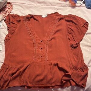 Eyeshadow Terracotta Blouse with Ruffle Detail